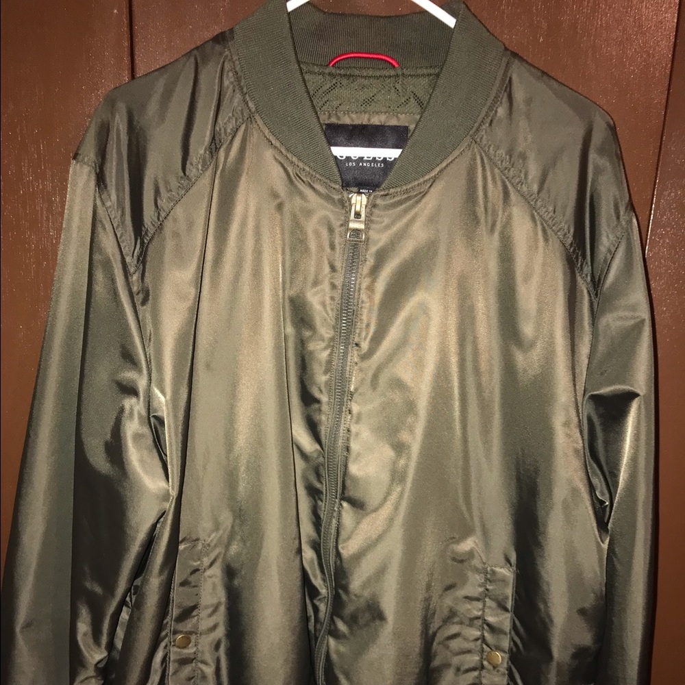GUESS olive green bomber jacket.